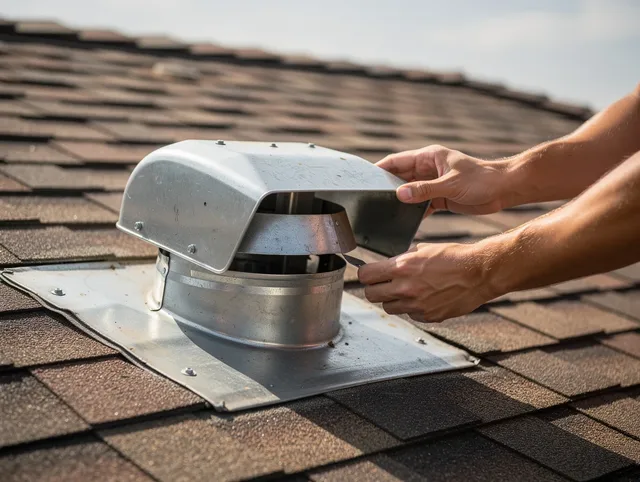 Apopka Dryer Vent Cleaning certified technician safely cleaning a roof-mounted dryer vent in Apopka