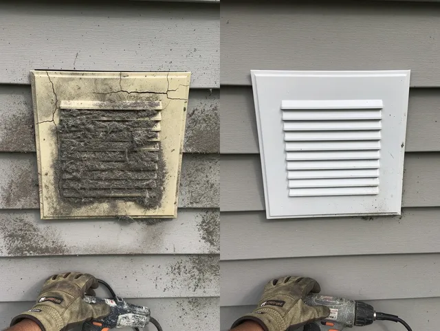 Apopka Dryer Vent Cleaning technician installing high-quality dryer vent cover at a residential property in Apopka