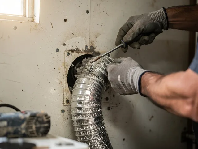 Apopka Dryer Vent Cleaning technician performing precise dryer vent hose installation in Apopka